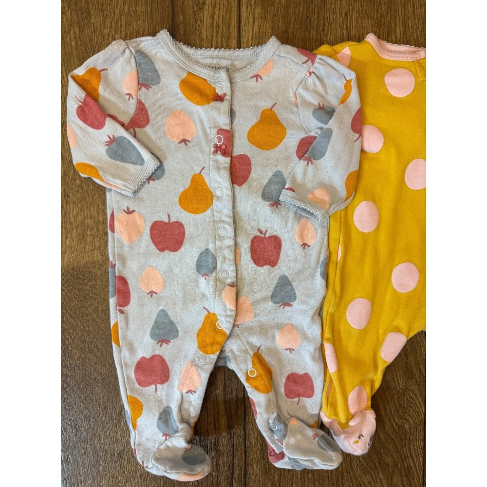Carters Sleepers Girl 3 Months Lot Rompers Outfits Sleep N Plays Bundle Fruit - Picture 2 of 11